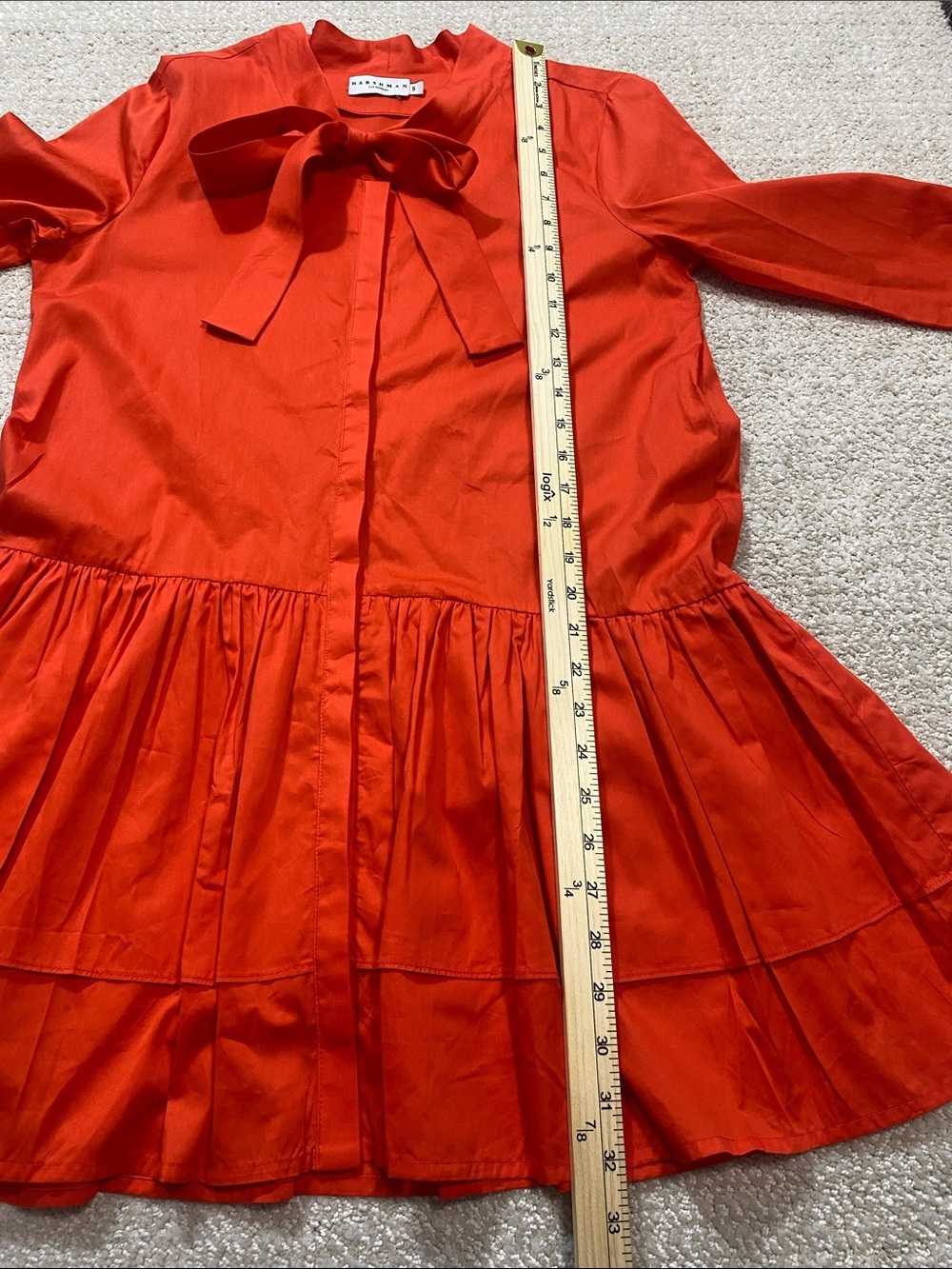 Harshman Tie-Neck Tiered Mini Dress in Vibrant Orange Size S 100% Cotton - Picture 13 of 16